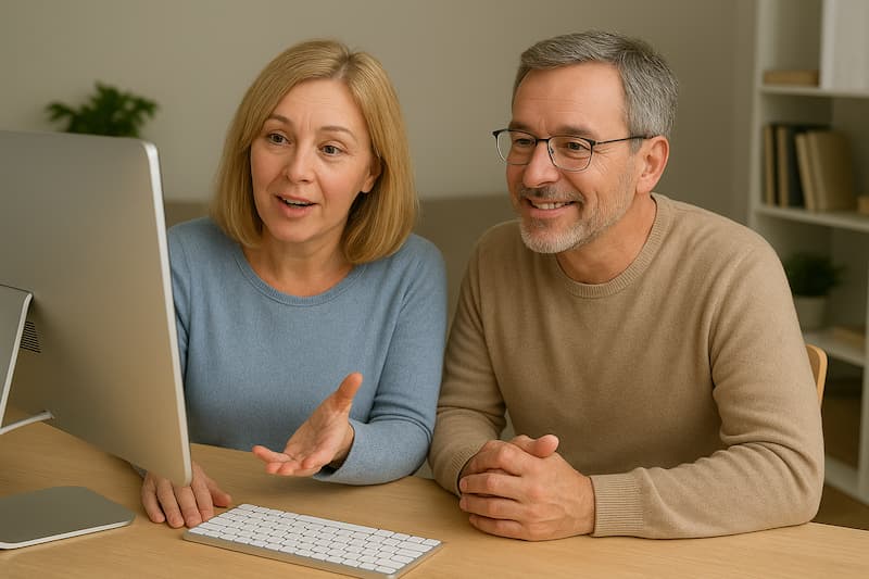 Couple smiling during supportive relationship counseling session